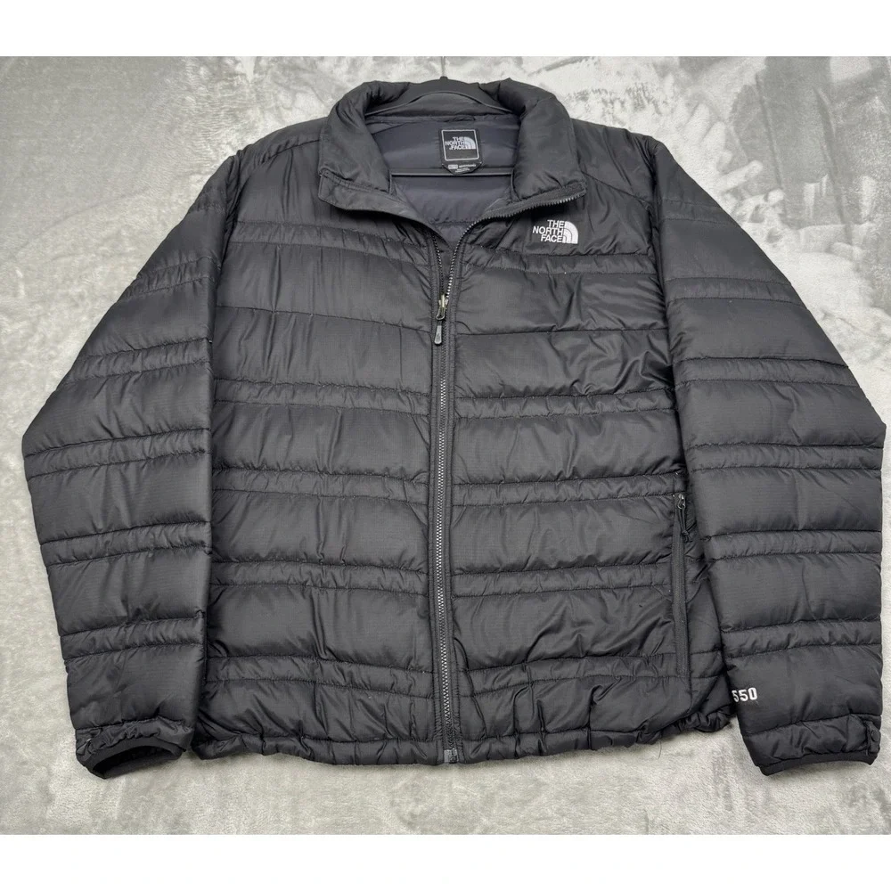 North Face 550 Puffer Jacket Mens XXL 2XL Black Goose Down Coat Hiking Trail